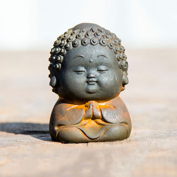 Buddha Stones Small Standing Lying Sitting Cute Buddha Iron Powder Rust Cast Resin Statue Home Decoration