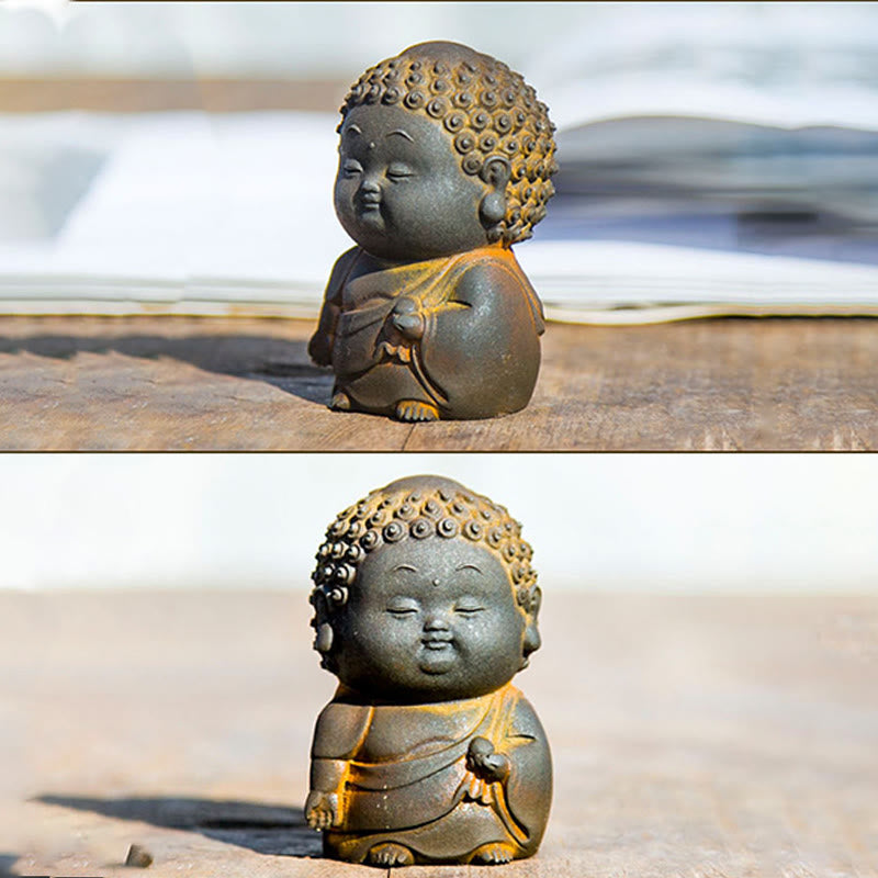 Buddha Stones Small Standing Lying Sitting Cute Buddha Iron Powder Rust Cast Resin Statue Home Decoration