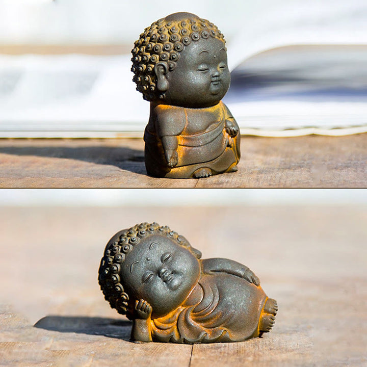 Buddha Stones Small Standing Lying Sitting Cute Buddha Iron Powder Rust Cast Resin Statue Home Decoration