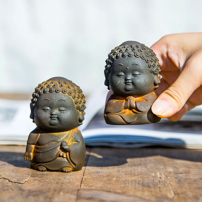 Buddha Stones Small Standing Lying Sitting Cute Buddha Iron Powder Rust Cast Resin Statue Home Decoration