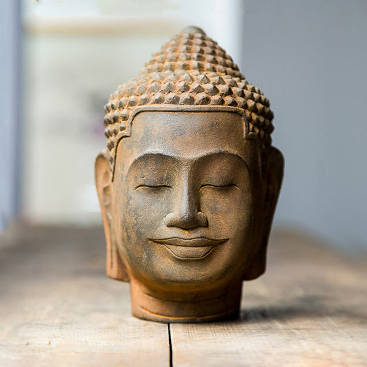 Buddha Stones Closed Eyes Contemplation Meditating Buddha Head Iron Powder Rust Cast Resin Statue Home Decoration