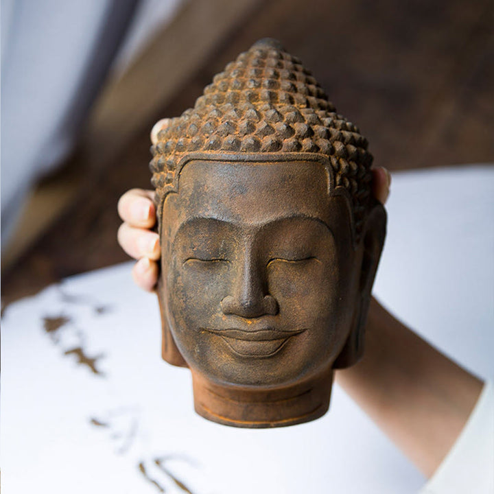 Buddha Stones Closed Eyes Contemplation Meditating Buddha Head Iron Powder Rust Cast Resin Statue Home Decoration - image 10