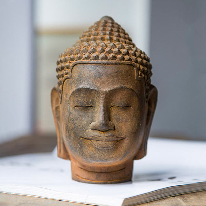 Buddha Stones Closed Eyes Contemplation Meditating Buddha Head Iron Powder Rust Cast Resin Statue Home Decoration - image 1