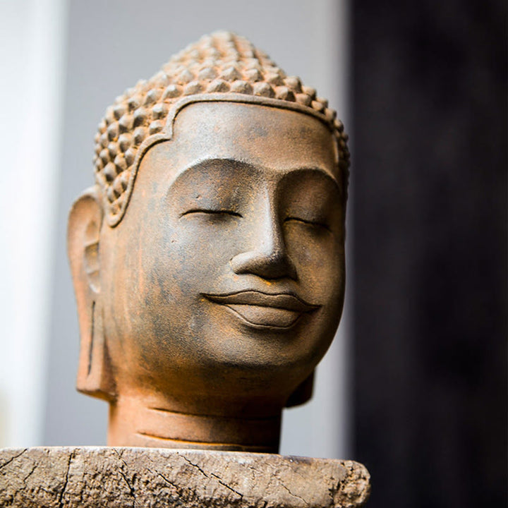 Buddha Stones Closed Eyes Contemplation Meditating Buddha Head Iron Powder Rust Cast Resin Statue Home Decoration - image 6