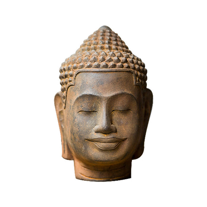 Buddha Stones Closed Eyes Contemplation Meditating Buddha Head Iron Powder Rust Cast Resin Statue Home Decoration