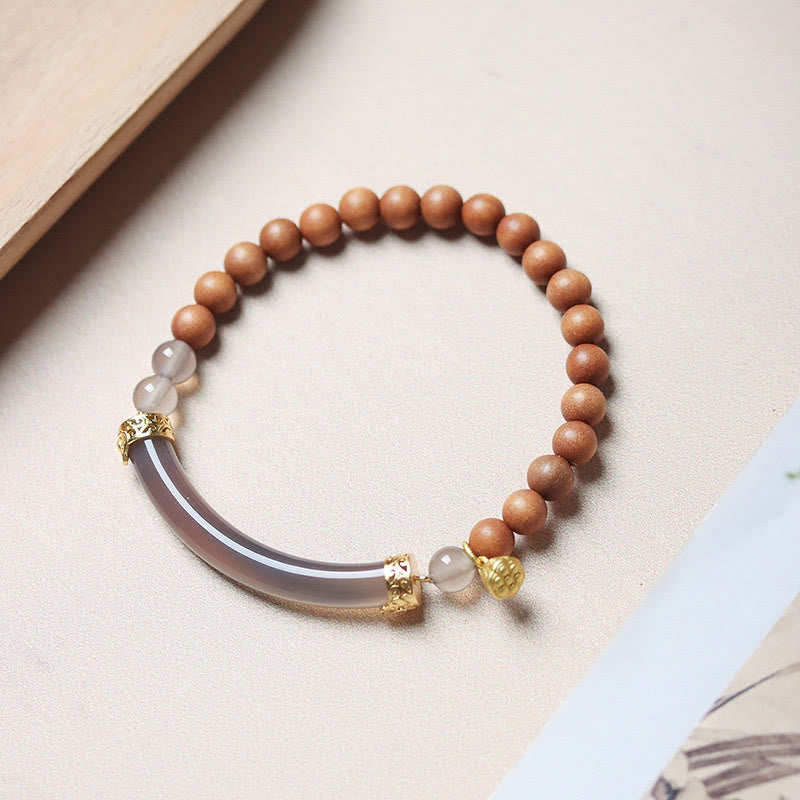 Buddha Stones Sandalwood Gray Agate Chalcedony Cuff Half Bracelet Bangle