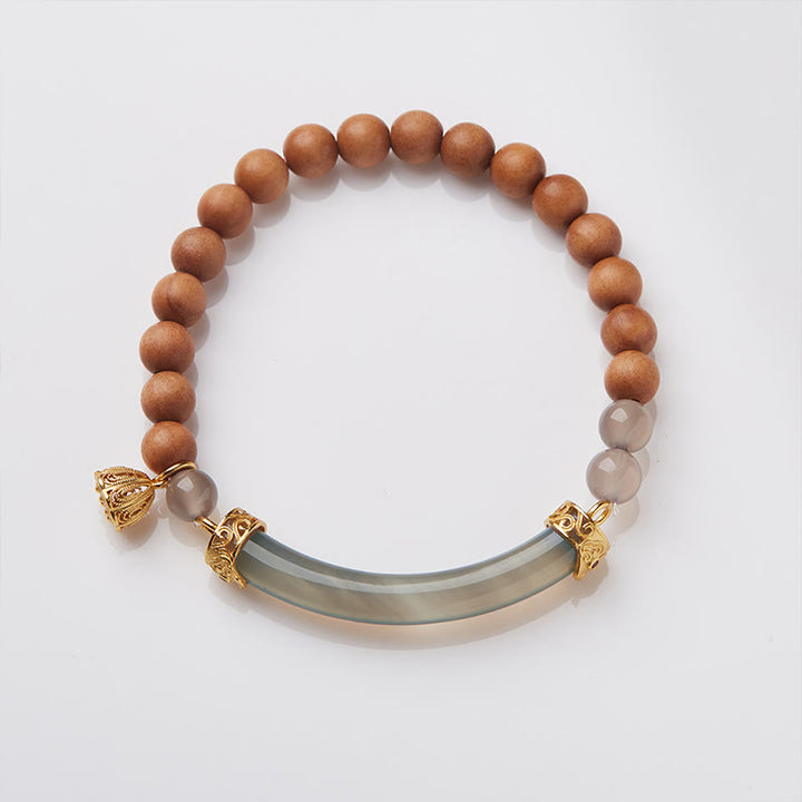 Buddha Stones Sandalwood Gray Agate Chalcedony Cuff Half Bracelet Bangle