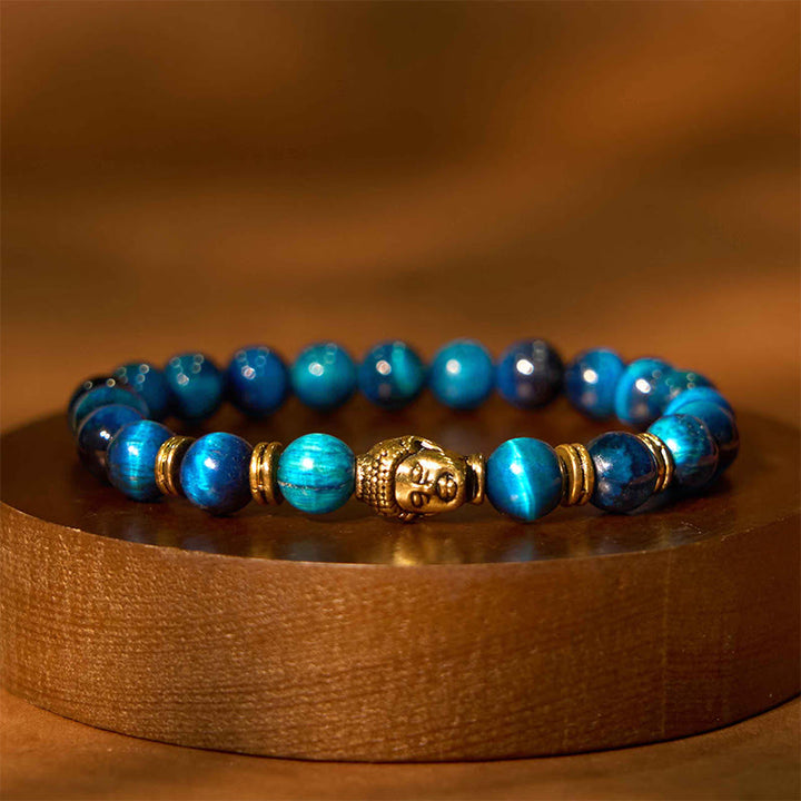 Buddha Stones Blue Green Red Tiger Eye Buddha Head Balance Bracelet