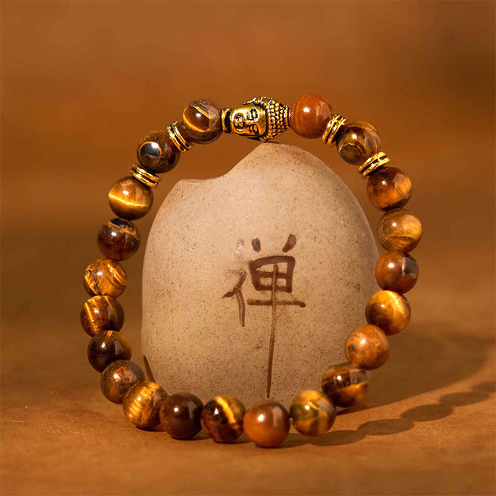 Buddha Stones Blue Green Red Tiger Eye Buddha Head Balance Bracelet