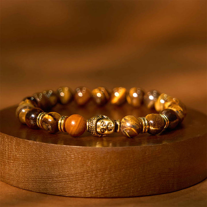 Buddha Stones Blue Green Red Tiger Eye Buddha Head Balance Bracelet