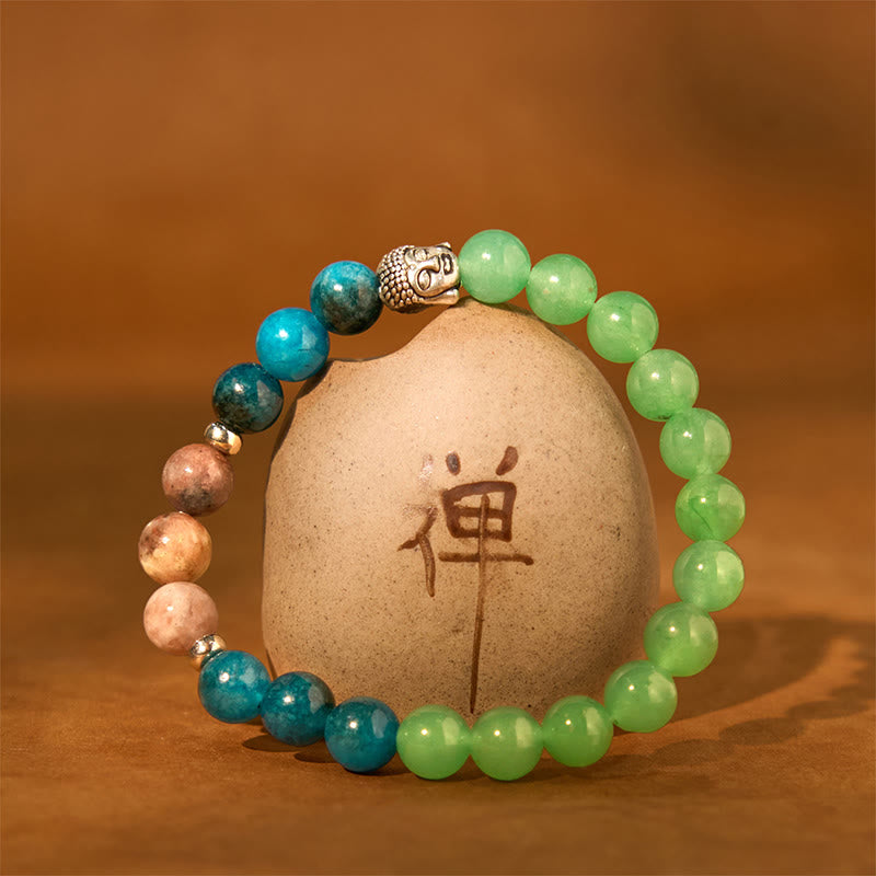 Buddha Stones Natural Black Onyx White Stone Green Aventurine Tiger Eye Agate Mixed Color Buddha Head Protection Bracelet