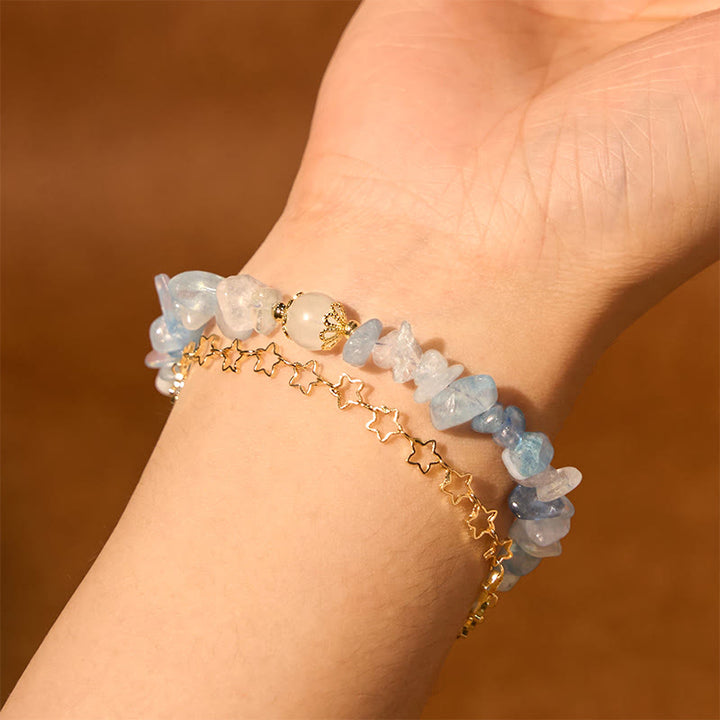 Buddha Stones Aquamarine Gravel Design Star Healing Magnetic Buckle Bracelet