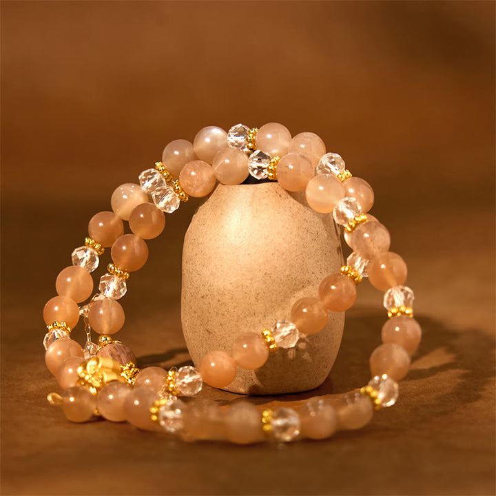 Buddha Stones Sun Stone Crystal Peach Blossom Wealth Double Wrap Bracelet