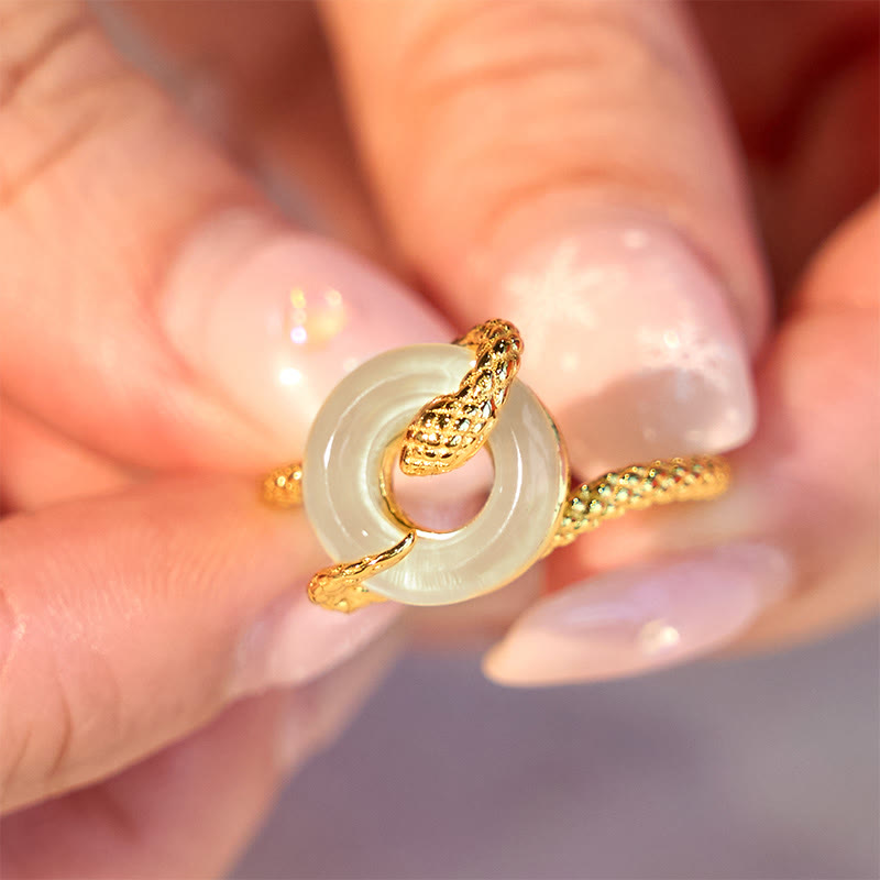 Buddha Stones Chalcedony Peace Buckle 925 Sterling Silver Golden Year Of The Snake Harmony  Ring - image 9