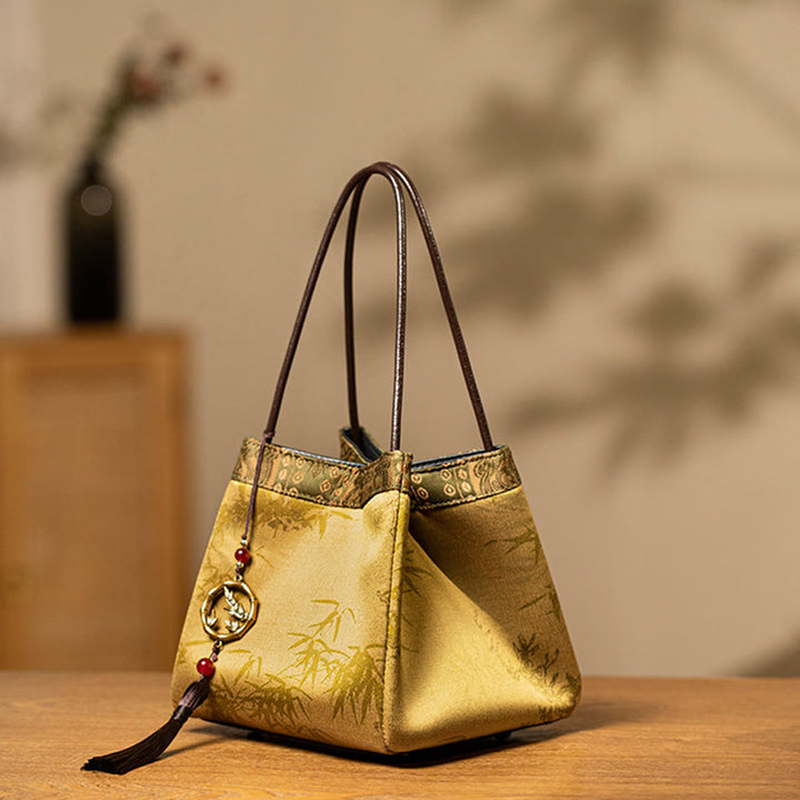 Buddha Stones Bamboo Branches Bead Pendant Tassel Xiangyunsha Silk Shoulder Bag Hangbags