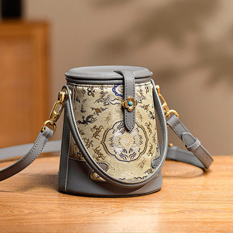 Buddha Stones Deer Crane Bamboo Flower Song Brocade Xiangyunsha Silk Crossbody Bag Hangbags