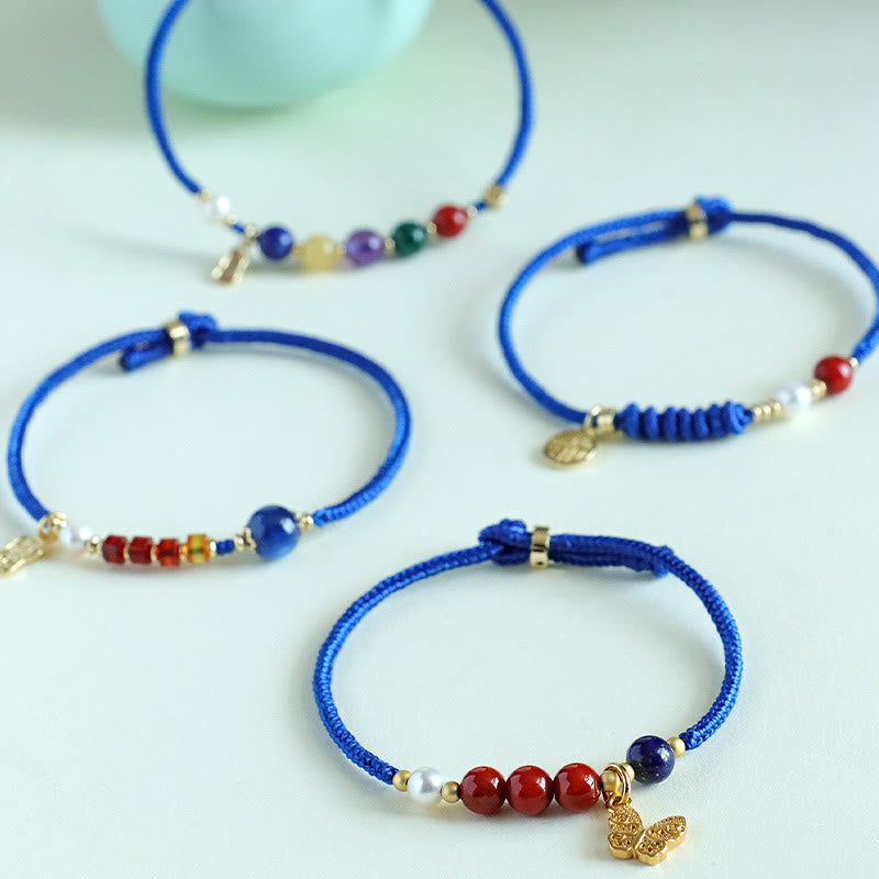 Buddha Stones Klein Blue String South Red Agate Garnet Blue Aventurine Lazurite Copper Butterfly Fu Character Positive Bracelet