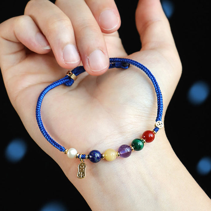 Buddha Stones Klein Blue String South Red Agate Garnet Blue Aventurine Lazurite Copper Butterfly Fu Character Positive Bracelet