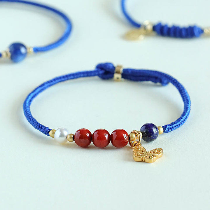 Buddha Stones Klein Blue String South Red Agate Garnet Blue Aventurine Lazurite Copper Butterfly Fu Character Positive Bracelet