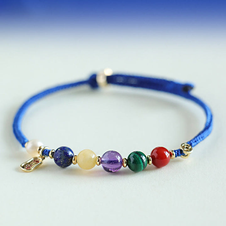 Buddha Stones Klein Blue String South Red Agate Garnet Blue Aventurine Lazurite Copper Butterfly Fu Character Positive Bracelet