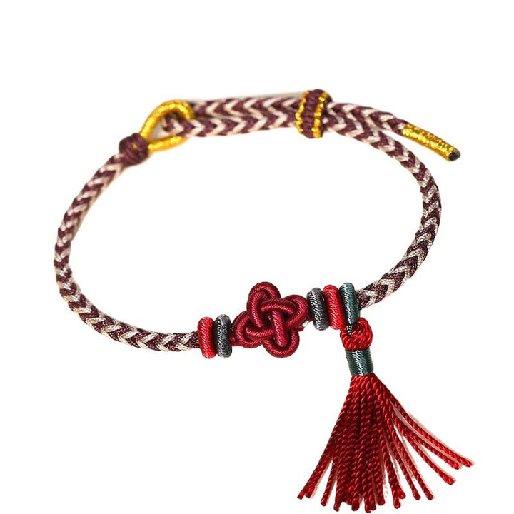 Buddha Stones Colorful String Peach Blossom Knot Tassels Protection Bracelet