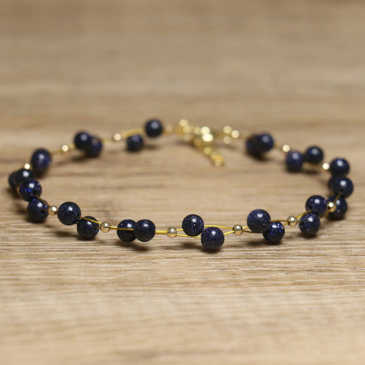 Buddha Stones Black Obsidian Blue Sandstone Strength Bracelet