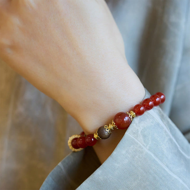 Buddha Stones Red Agate Agarwood Confidence Bracelet