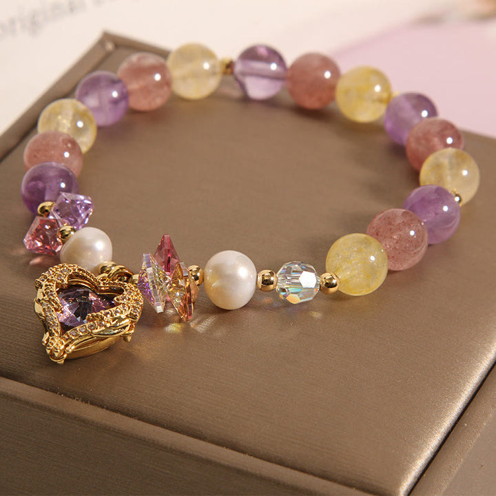 Buddha Stones Red Tiger Eye Citrine Amethyst Heart Calm Bracelet