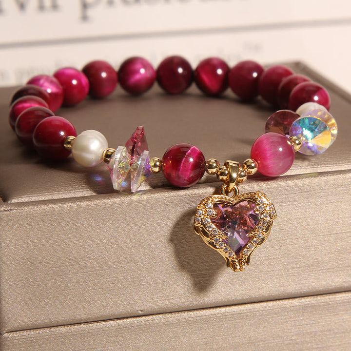 Buddha Stones Red Tiger Eye Citrine Amethyst Heart Calm Bracelet