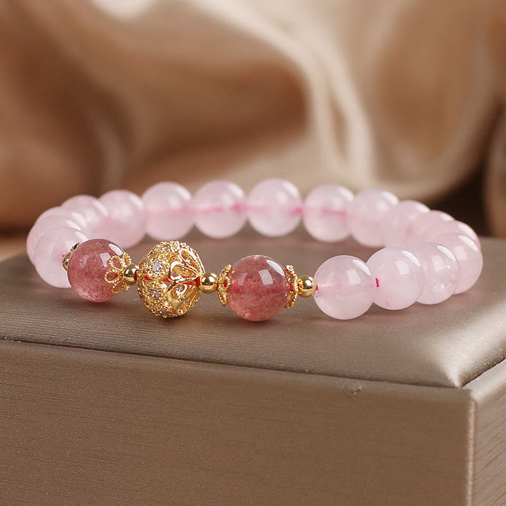 Buddha Stones Pink Crystal Strawberry Quartz Love Bracelet