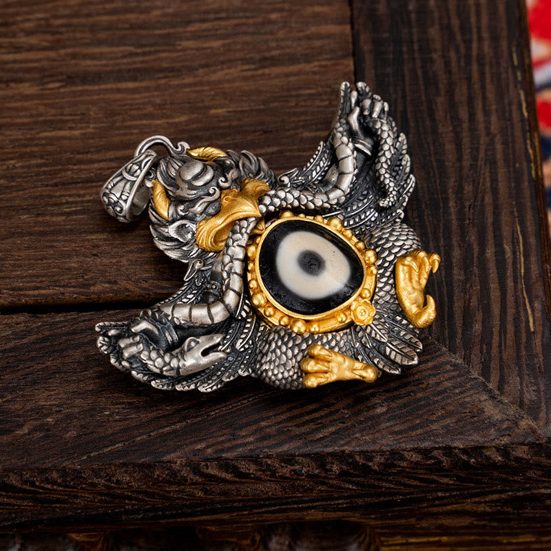 Buddha Stones 925 Sterling Silver Tibet Garuda Bird Dzi Bead Protection Necklace Pendant - image 5