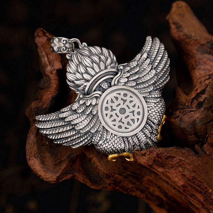 Buddha Stones 925 Sterling Silver Tibet Garuda Bird Dzi Bead Protection Necklace Pendant - image 2