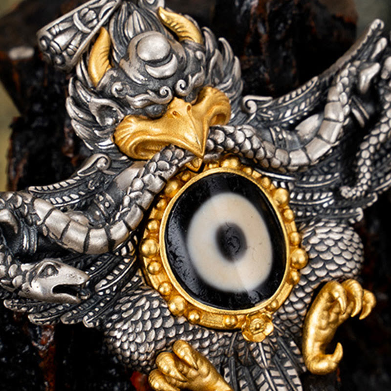 Buddha Stones 925 Sterling Silver Tibet Garuda Bird Dzi Bead Protection Necklace Pendant - image 7