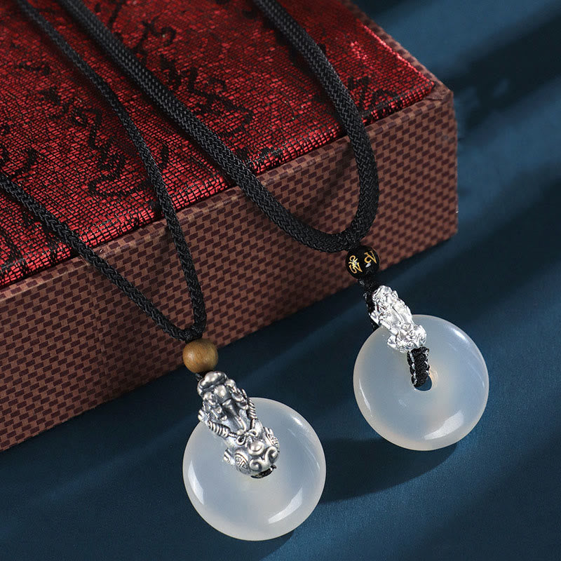 Buddha Stones White Agate 999 Sterling Silver Black Onyx Green Sandalwood Pi Xiu Peace Buckle Six True Words Necklace Pendant - image 9
