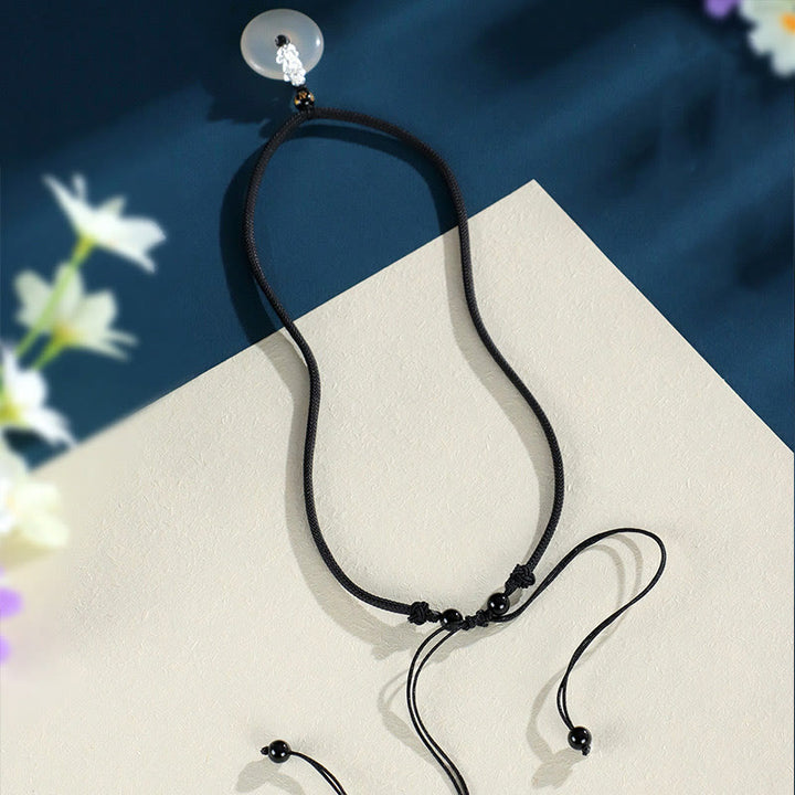 Buddha Stones White Agate 999 Sterling Silver Black Onyx Green Sandalwood Pi Xiu Peace Buckle Six True Words Necklace Pendant - image 2