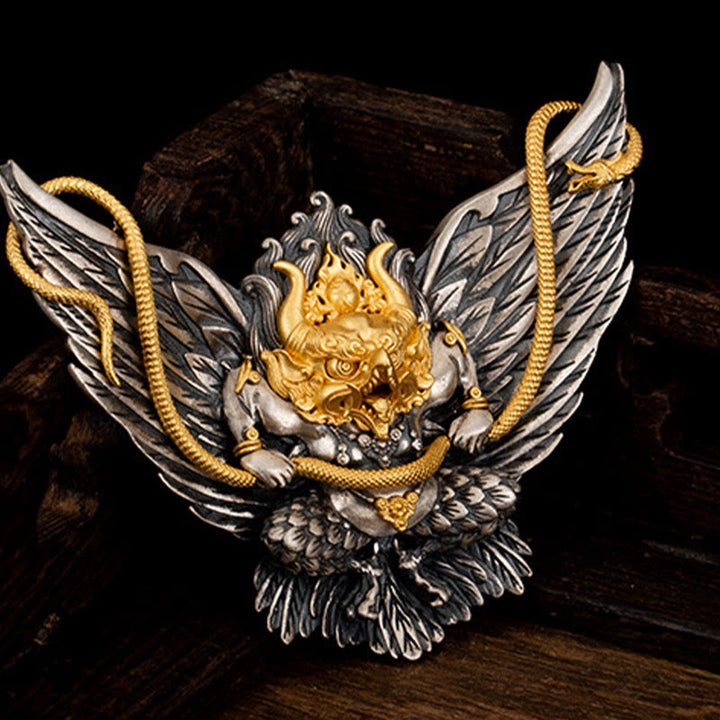 Buddha Stones 925 Sterling Silver Tibetan Garuda Bird Dragon Snake Wisdom Necklace Pendant - image 4