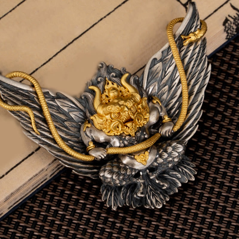 Buddha Stones 925 Sterling Silver Tibetan Garuda Bird Dragon Snake Wisdom Necklace Pendant - image 5