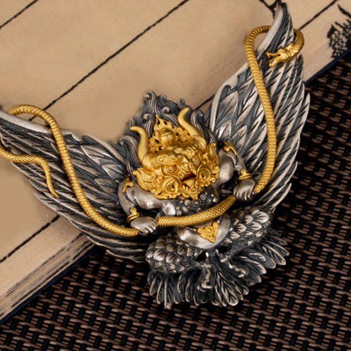 Buddha Stones 925 Sterling Silver Tibetan Garuda Bird Dragon Snake Wisdom Necklace Pendant - image 5