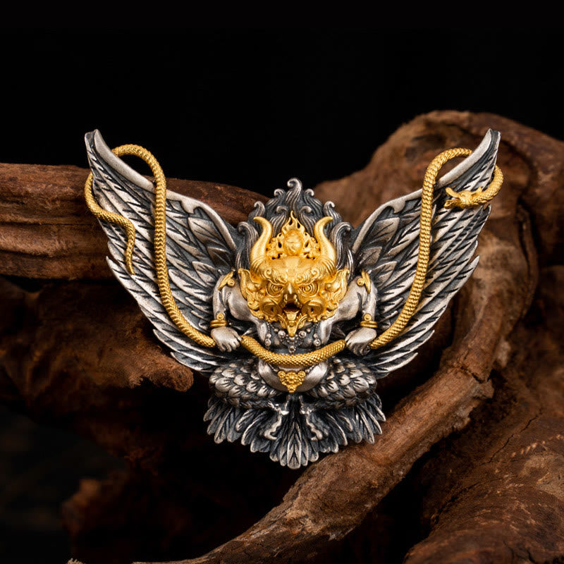 Buddha Stones 925 Sterling Silver Tibetan Garuda Bird Dragon Snake Wisdom Necklace Pendant - image 2