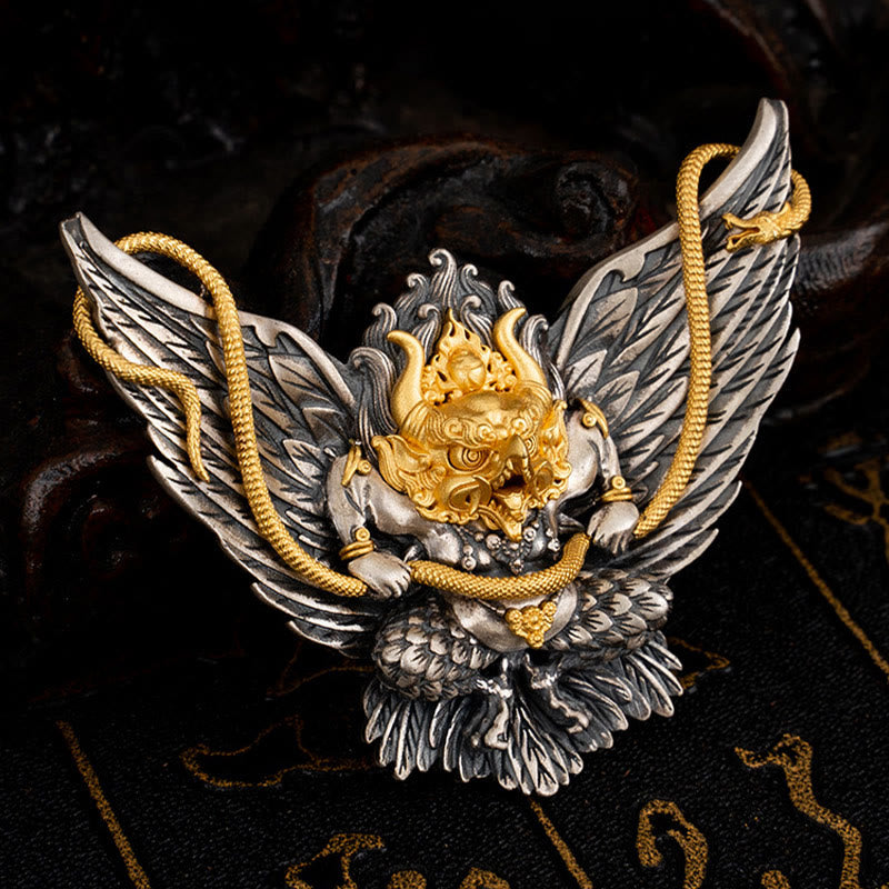 Buddha Stones 925 Sterling Silver Tibetan Garuda Bird Dragon Snake Wisdom Necklace Pendant - image 5
