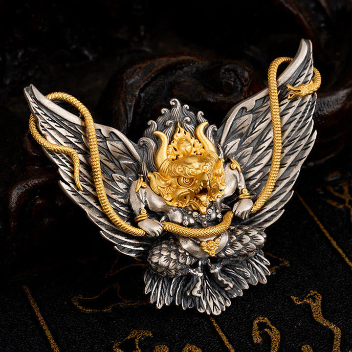 Buddha Stones 925 Sterling Silver Tibetan Garuda Bird Dragon Snake Wisdom Necklace Pendant - image 5