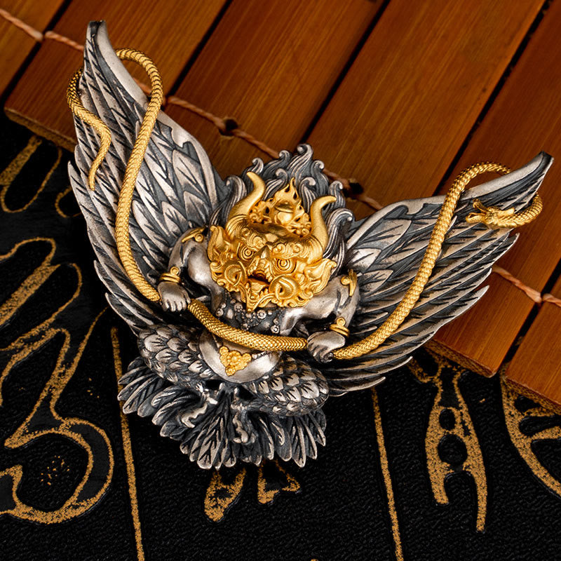 Buddha Stones 925 Sterling Silver Tibetan Garuda Bird Dragon Snake Wisdom Necklace Pendant - Garuda(Pendant Only) - image 1