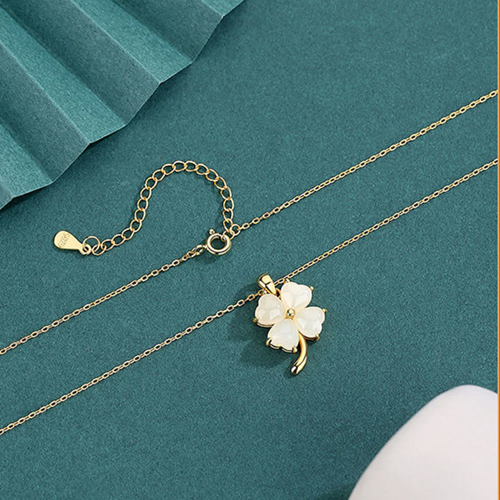 Buddha Stones Hetian Jade 925 Sterling Silver Four Leaf Clover Necklace Pendant - image 3