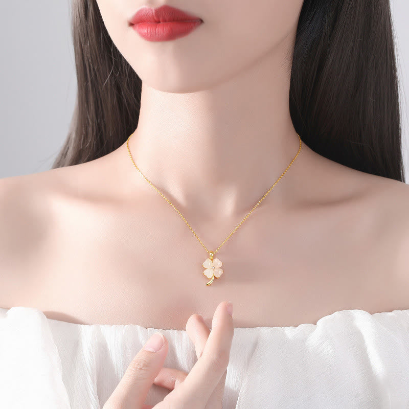 Buddha Stones Hetian Jade 925 Sterling Silver Four Leaf Clover Necklace Pendant - image 7