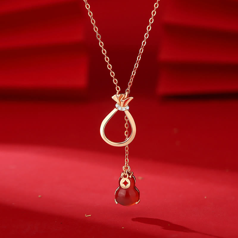 Buddha Stones Red Agate Chalcedony 925 Sterling Silver Gourd Lucky Bag Confidence Necklace Pendant - image 1