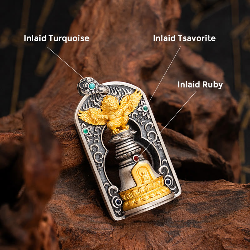 Buddha Stones 925 Sterling Silver Tibetan Garuda Bird Vajra Dorje Bell Protection Necklace Pendant - image 10