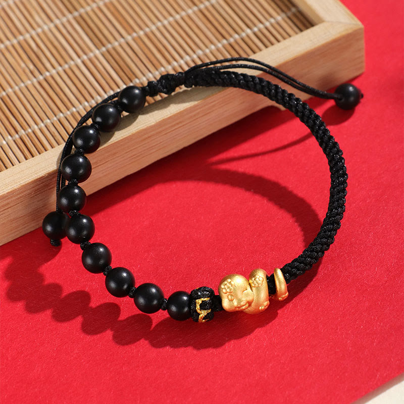 Buddha Stones Small Leaf Red Sandalwood Ebony Wood Beads 999 Year Of The Snake Cotton Rope Protection Braided Bracelet