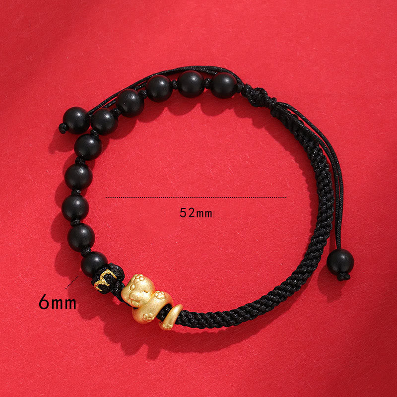 Buddha Stones Small Leaf Red Sandalwood Ebony Wood Beads 999 Year Of The Snake Cotton Rope Protection Braided Bracelet