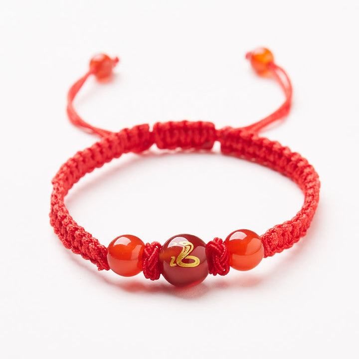 Buddha Stones Natural Red Agate Chinese Zodiac Red String Braided Protection Luck Bracelet