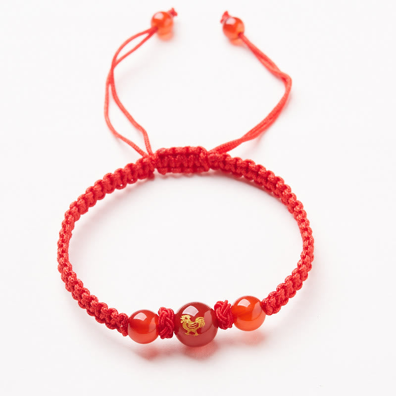 Buddha Stones Natural Red Agate Chinese Zodiac Red String Braided Protection Luck Bracelet